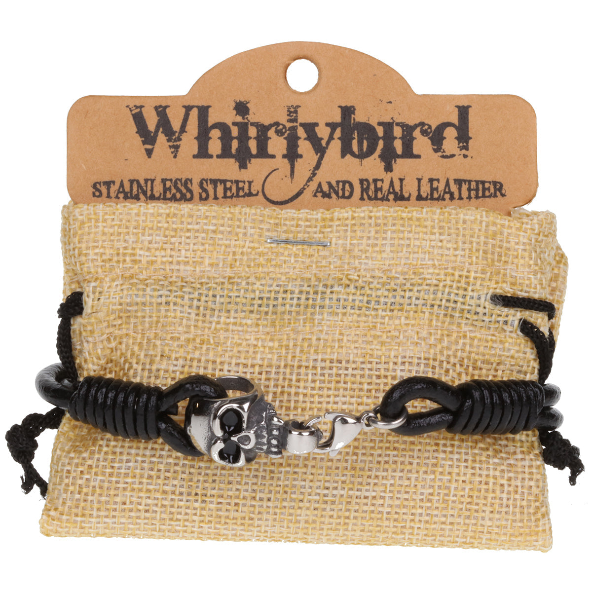 WBSS17 - Mens Whirlybird Black Double Stranded Stainless Steel Skull Clasp Bracelet