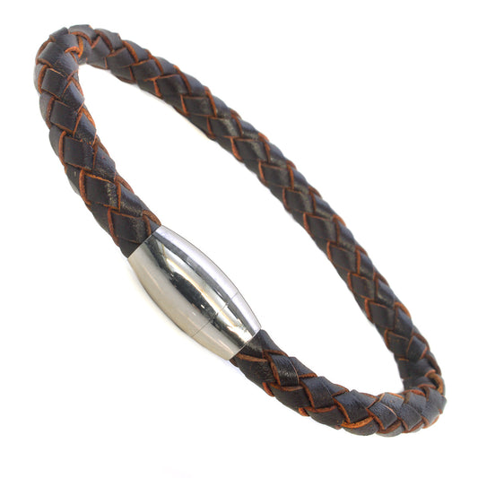 Mens Whirlybird Brown And Terracotta Stainless Steel Cylinder Screw Fastening Bracelet