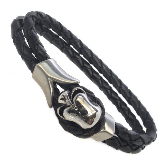 Mens Whirlybird Black Double Braided Stainless Steel Skull Fastening