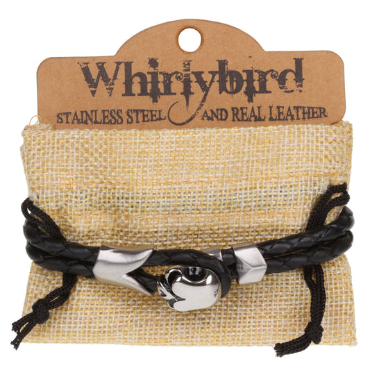 Mens Whirlybird Black Double Braided Stainless Steel Skull Fastening
