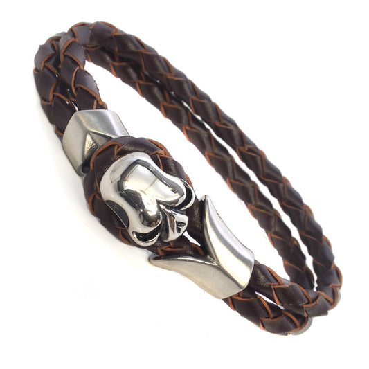 Mens Whirlybird Brown And Terracotta Stainless Steel Cylinder Screw Fastening Bracelet