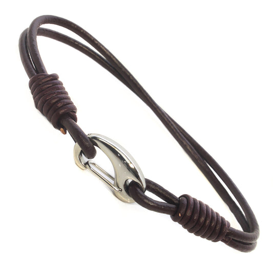 Mens Whirlybird Brown Double Stranded Wrap Around Stainless Steel Bracelet