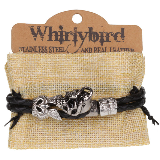 WBSS32 - Mens Whirlybird Black Double Braided Stainless Steel Skull And Wings Fastening