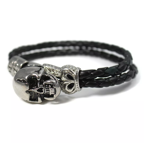 WBSS33 - Mens Whirlybird Black Double Braided Stainless Steel Skull Head Fastening