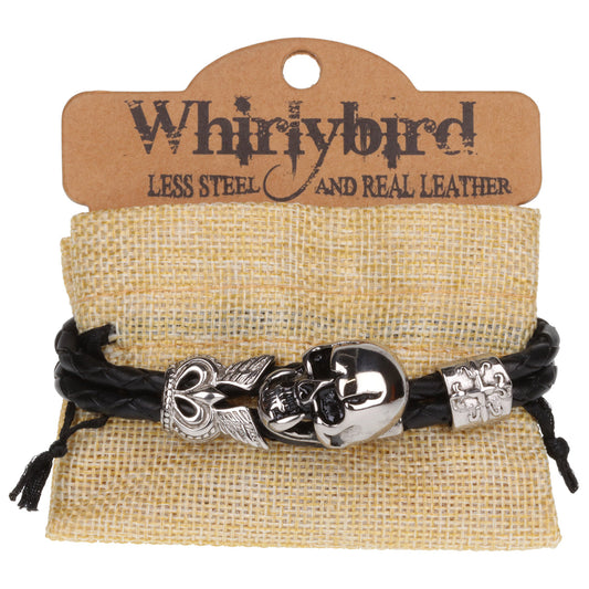 WBSS33 - Mens Whirlybird Black Double Braided Stainless Steel Skull Head Fastening