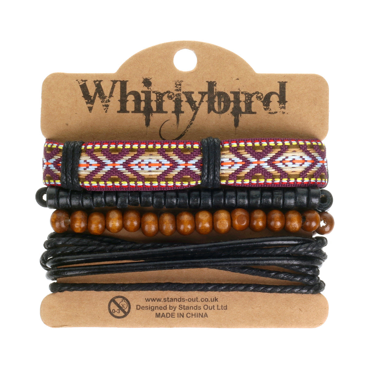 WBST3 - Men's Whirlybird Black And Brown Patterned Stacker Bracelets