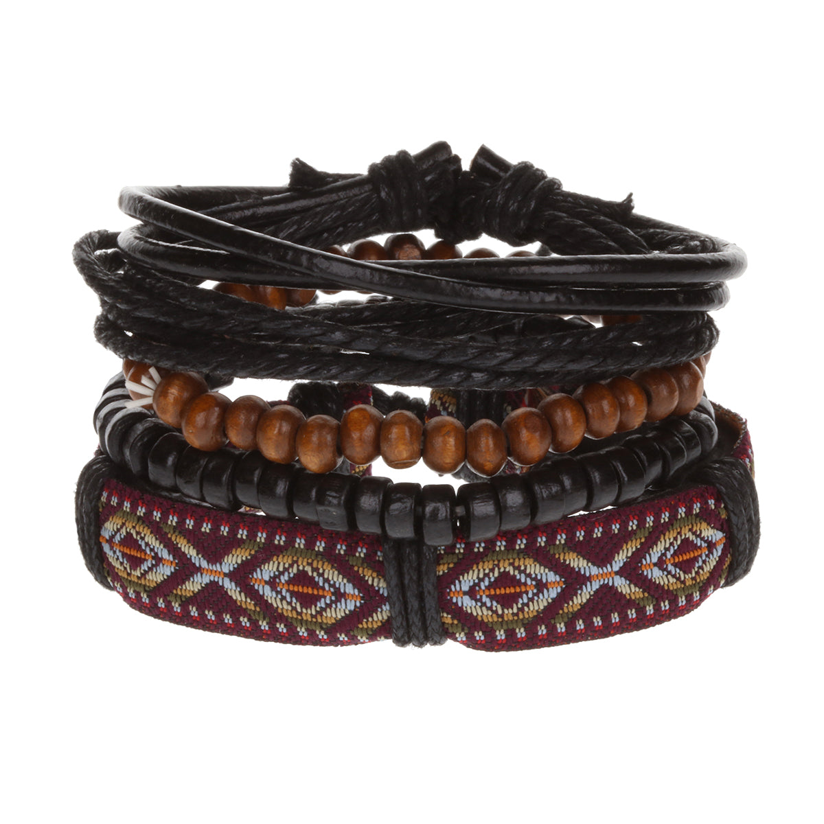 WBST3 - Men's Whirlybird Black And Brown Patterned Stacker Bracelets