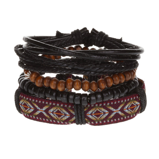 WBST3 - Men's Whirlybird Black And Brown Patterned Stacker Bracelets