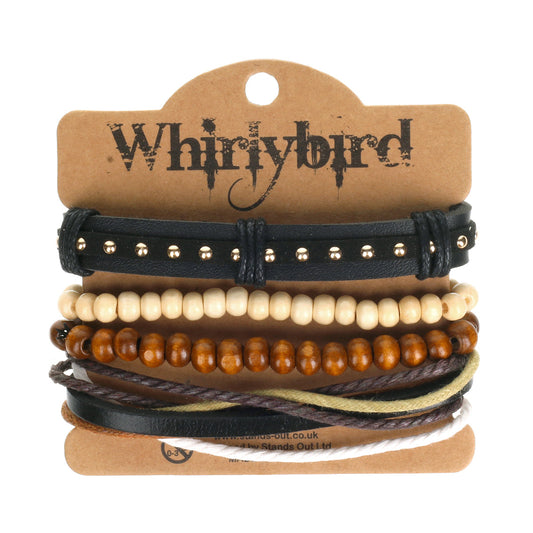 WBST4 - Men's Whirlybird Black Studded Stacker Bracelets