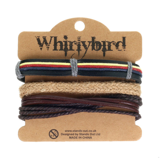WBST6 - Men's Whirlybird Yellow, Red And Blue Striped Stacker Bracelets