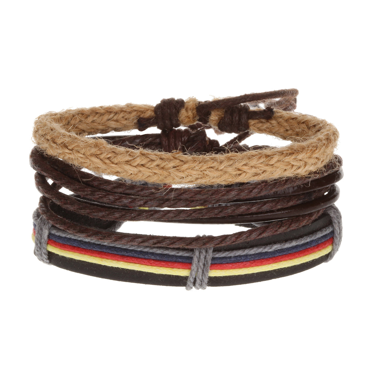 WBST6 - Men's Whirlybird Yellow, Red And Blue Striped Stacker Bracelets