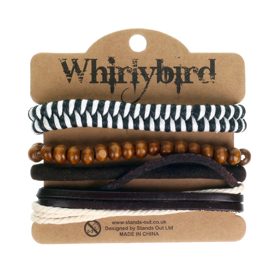 WBST8 - Mens Whirlybird Black And White Fishtail Braid Stacker Bracelets