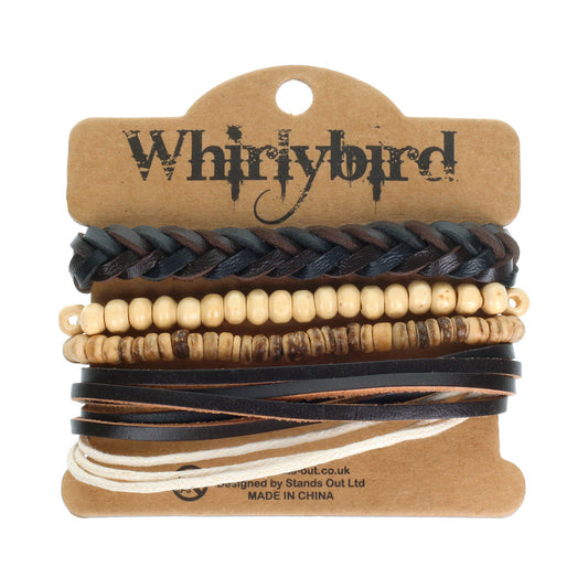 Mens Whirlybird Black And Brown Braided Stacker Bracelets
