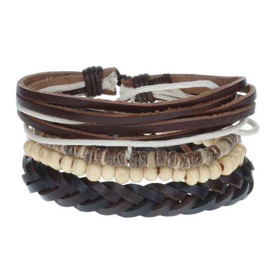 Mens Whirlybird Black And Brown Braided Stacker Bracelets