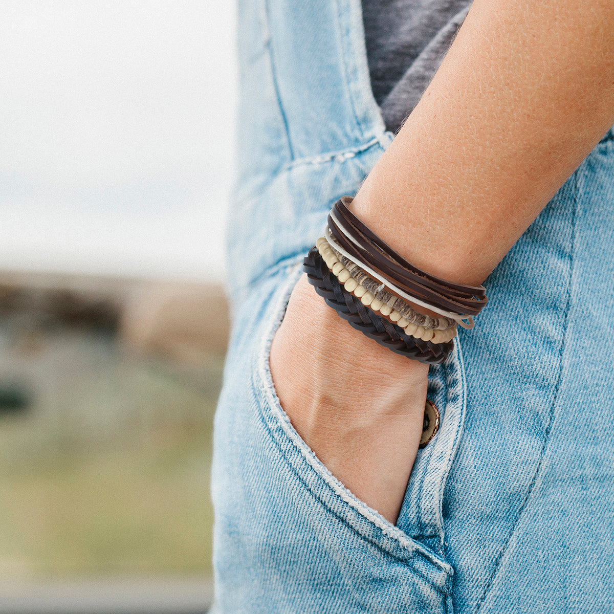 Mens Whirlybird Black And Brown Braided Stacker Bracelets