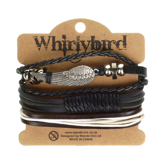 Mens Whirlybird Silver Angel Wing Stacker Bracelets