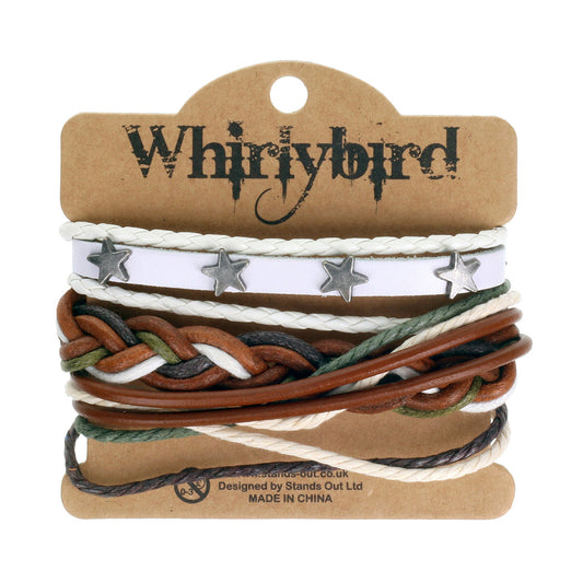 WBST14 - Mens Whirlybird Silver Star Studded Stacker Bracelets