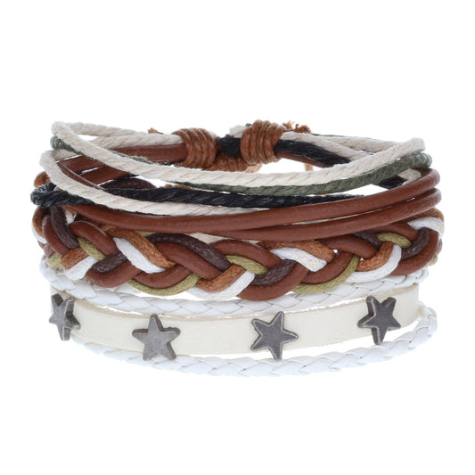 Mens Whirlybird Silver Star Studded Stacker Bracelets
