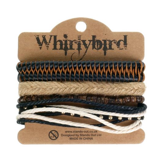 WBST15 - Mens Whirlybird Black Fishtail Braided Stacker Bracelets