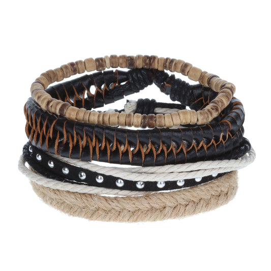 WBST15 - Mens Whirlybird Black Fishtail Braided Stacker Bracelets