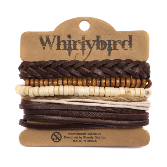 Mens Whirlybird Brown Leather Braided Stacker Bracelets