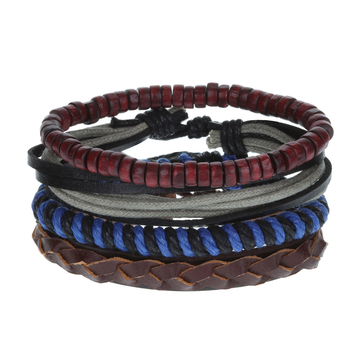 WBST18 - Mens Whirlybird Burgundy Leather Braided Stacker Bracelets