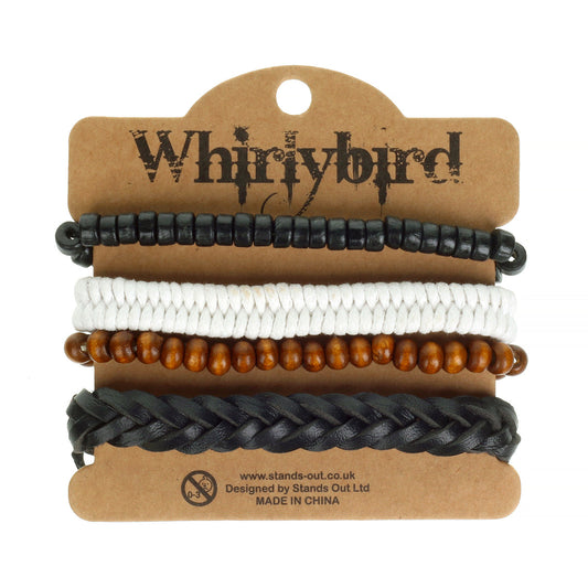 Mens Whirlybird White Fishtail Braided Stacker Bracelets