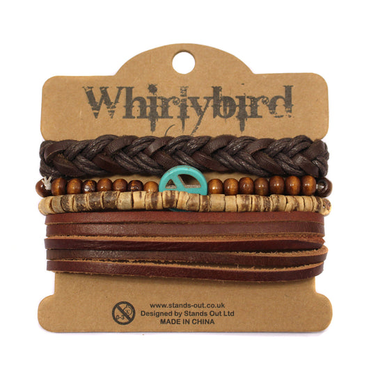 WBST20 - Mens Whirlybird Blue Peace Charm Stacker Bracelets