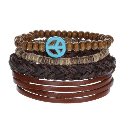 Mens Whirlybird Blue Peace Charm Stacker Bracelets