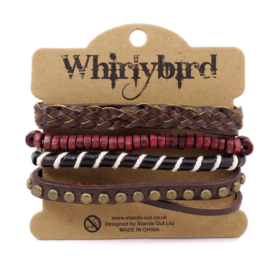 Mens Whirlybird Brown And White Striped Stacker Bracelets