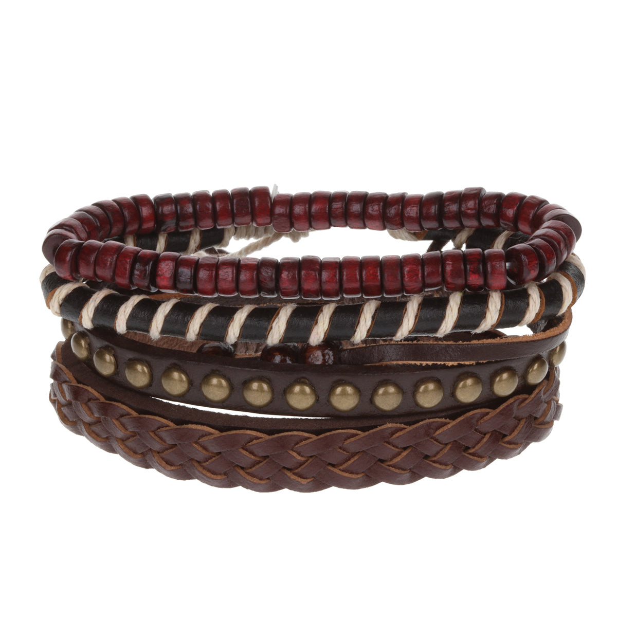 WBST21 - Mens Whirlybird Brown And White Striped Stacker Bracelets