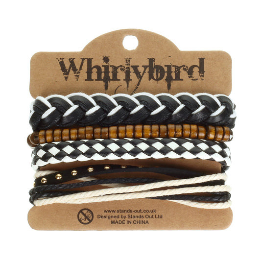 Mens Whirlybird Black And White Chunky Braided Stacker Bracelets