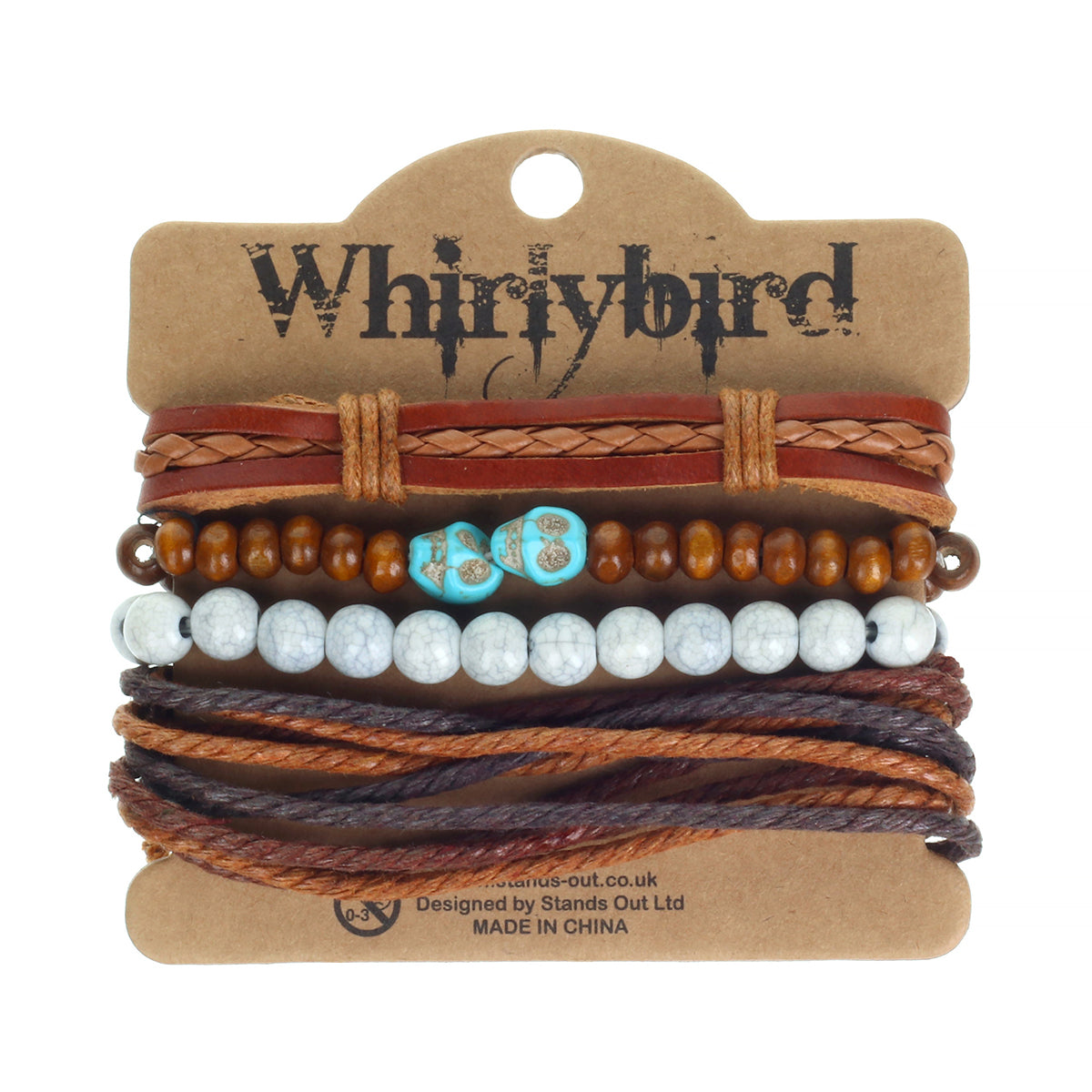 WBST23 - Mens Whirlybird Blue Skull Charm Stacker Bracelets