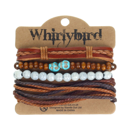 WBST23 - Mens Whirlybird Blue Skull Charm Stacker Bracelets