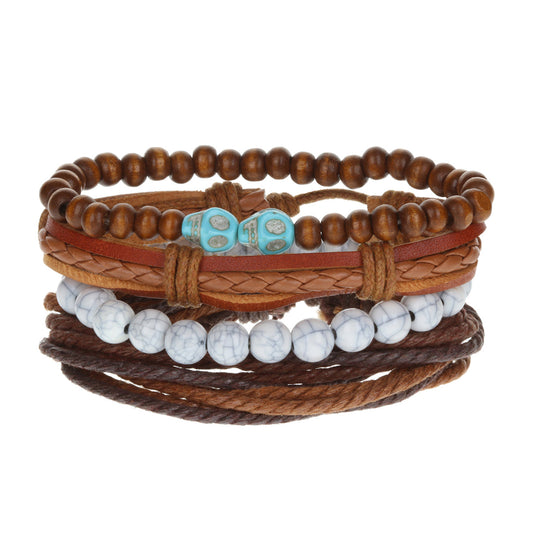 Mens Whirlybird Blue Skull Charm Stacker Bracelets