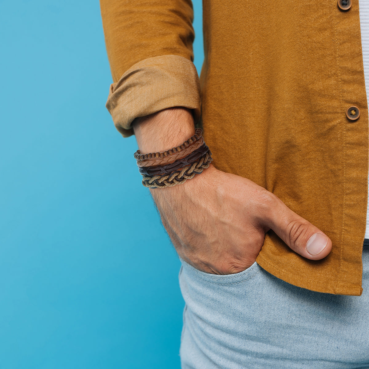 WBST26 - Mens Whirlybird Multitonal Brown Stacker Bracelets