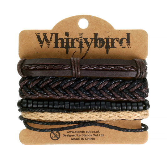 Mens Whirlybird Black And Brown Chunky Braided Stacker Bracelets