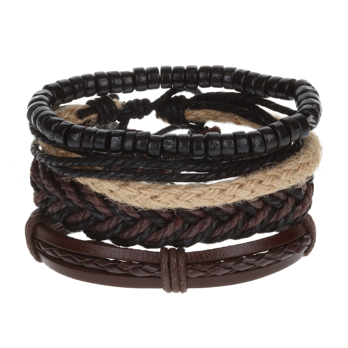 Mens Whirlybird Black And Brown Chunky Braided Stacker Bracelets