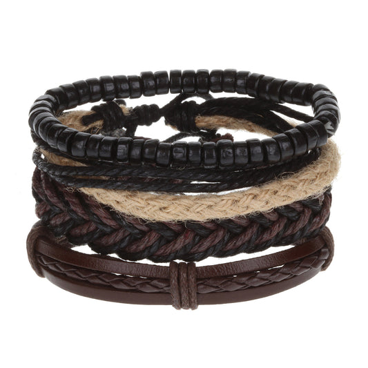 WBST27 - Mens Whirlybird Black And Brown Chunky Braided Stacker Bracelets