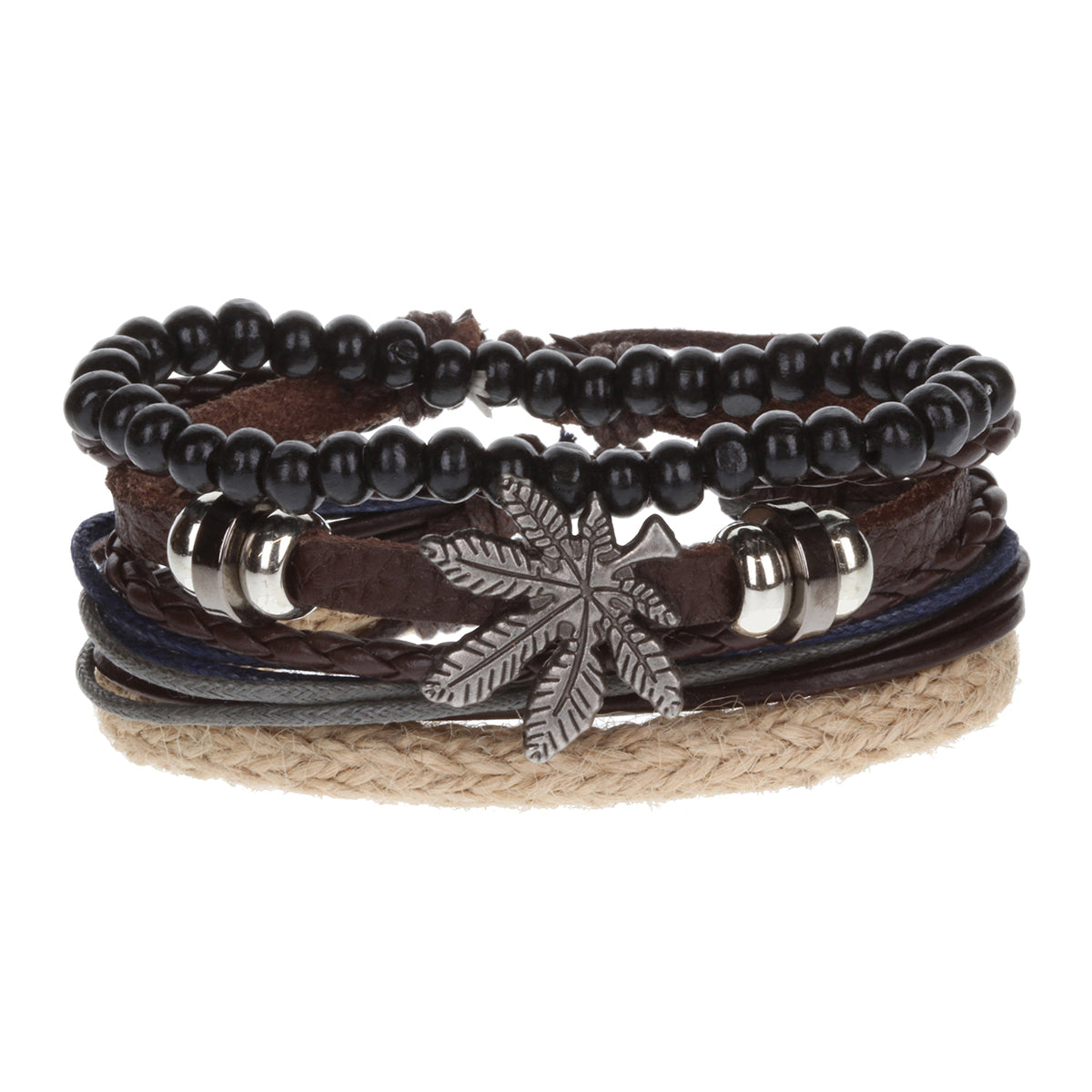 WBST28 - Mens Whirlybird Silver Leaf Charm Stacker Bracelets