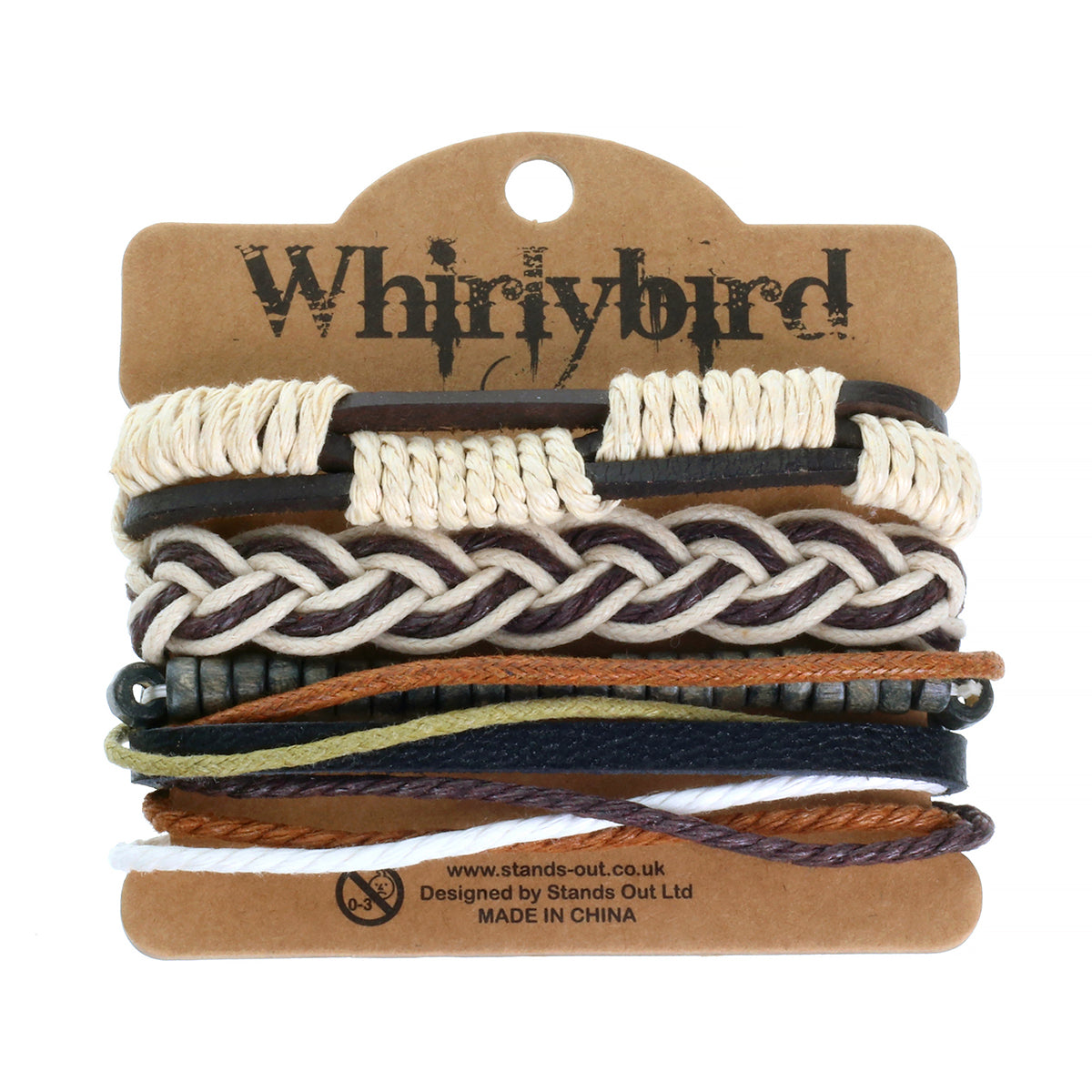 WBST29 - Mens Whirlybird Brown And Cream Braided Stacker Bracelets