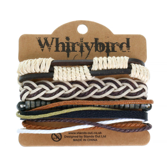 WBST29 - Mens Whirlybird Brown And Cream Braided Stacker Bracelets
