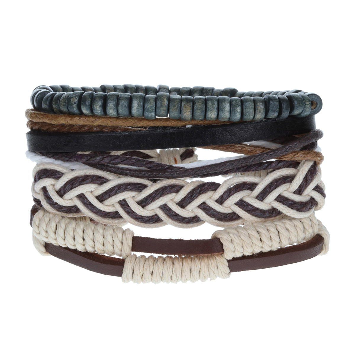 WBST29 - Mens Whirlybird Brown And Cream Braided Stacker Bracelets