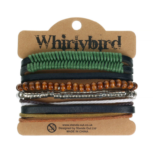 Mens Whirlybird Green Fishtail Braided Stacker Bracelets