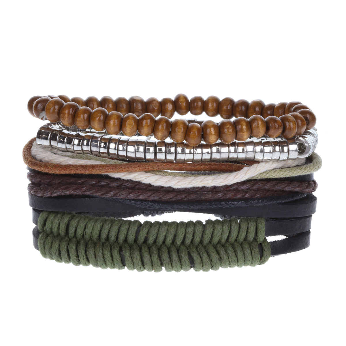 WBST30 - Mens Whirlybird Green Fishtail Braided Stacker Bracelets