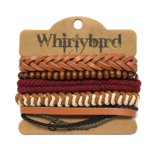 Mens Whirlybird Burgundy Fishtail Braided Stacker Bracelets