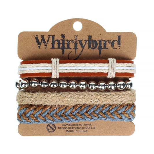 WBST33 - Mens Whirlybird Brown And Grey Chunky Braided Stacker Bracelets