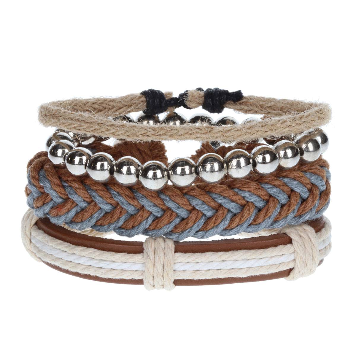 WBST33 - Mens Whirlybird Brown And Grey Chunky Braided Stacker Bracelets