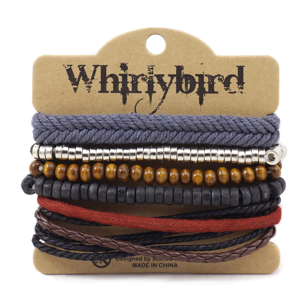 WBST34 - Mens Whirlybird Blue-Grey Fishtail Braided Stacker Bracelets
