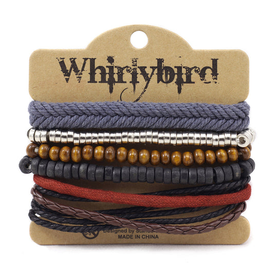 WBST34 - Mens Whirlybird Blue-Grey Fishtail Braided Stacker Bracelets